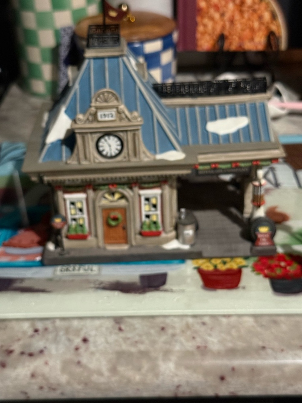 Department 56 Blue and Gray Holiday Train Station Figurine